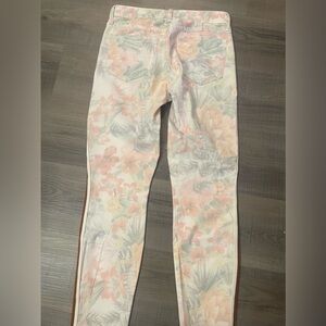 MOTHER Skinny Jeans in Pastel Floral Print with Side Stripe